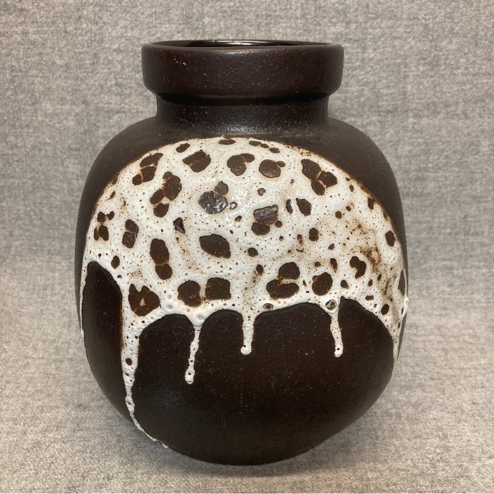 LAPID Israel Studio Art Pottery Vase #181 Abstract Fat Lava Glaze Mid Century 8”